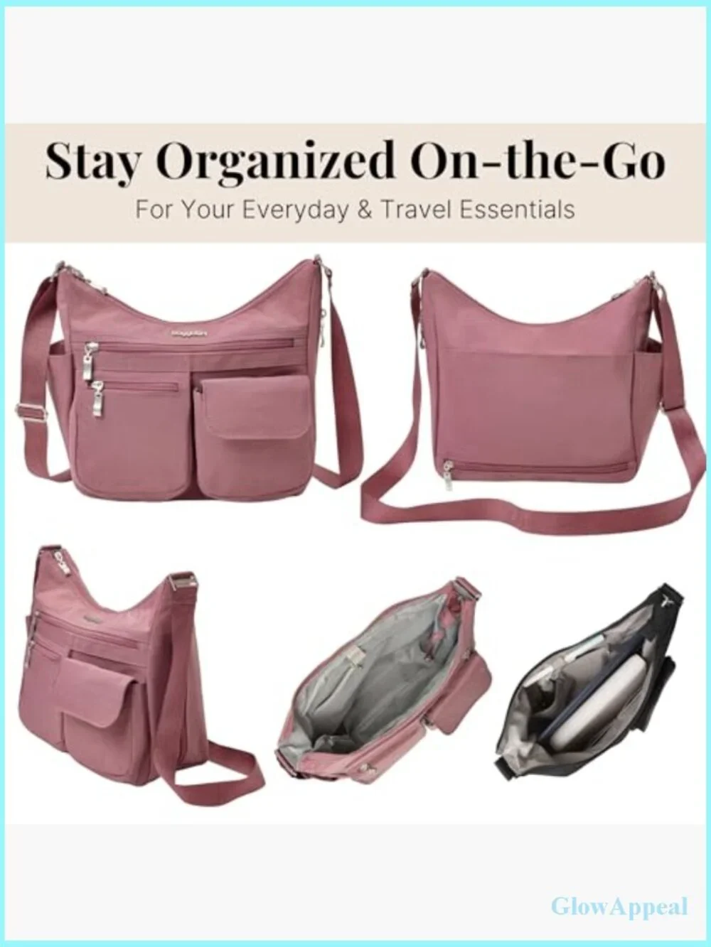Lightweight Water-Resistant Nylon Hobo Crossbody Bag with RFID